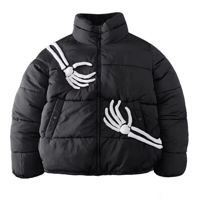 Men's winter coat  collar, 3D skull  designer down jacket
