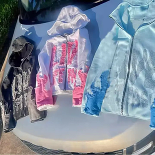 Casual Applique Distressed Patch Embroidered Hoodie男女