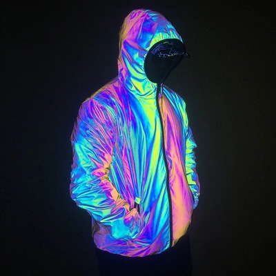 Colorful reflective tech hooded jacket Long sleeve top