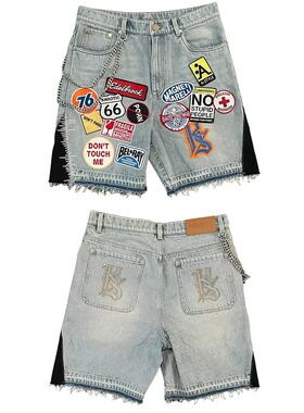 Shorts Y2K Jeans Men Pattern Embroidery Retro Denim Fitness