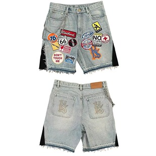 Shorts Y2K Jeans Men Pattern Embroidery Retro Denim Fitness