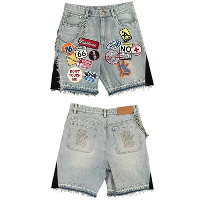 Shorts Y2K Jeans Men Pattern Embroidery Retro Denim Fitness