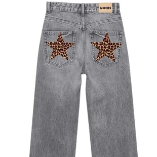 Leopard Star Pattern Vintage Loose Jeans Trousers男女款
