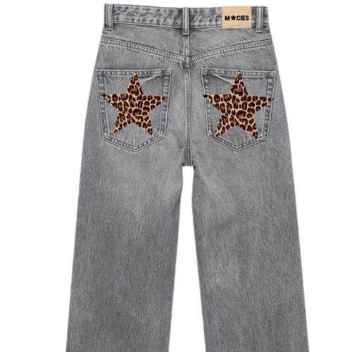 Leopard Star Pattern Vintage Loose Jeans Trousers男女款
