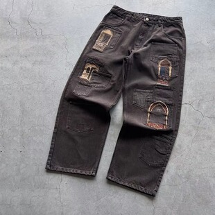 oversized pattern loose embroidered jeans sequin Retro