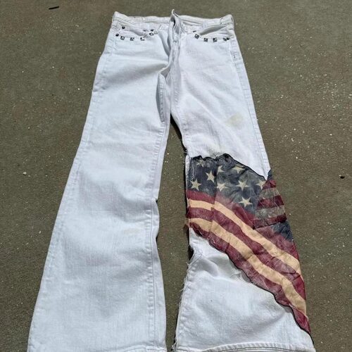 Retro patchwork straight leg wide-leg flared jeans