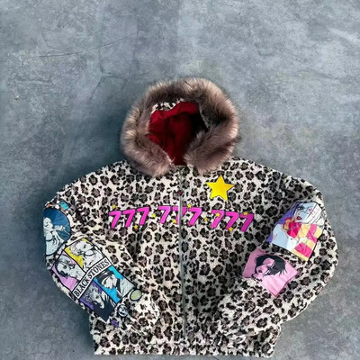 Printed cardigan, thick, loose-fitting retro hoodie