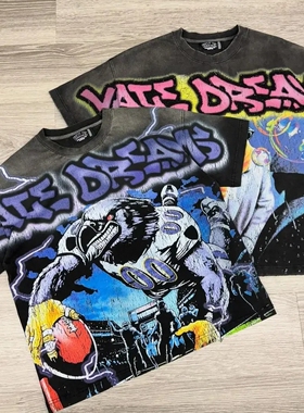 Sleeves T-shirt Men Vintage Printed Tops Tee Loose T Shirt