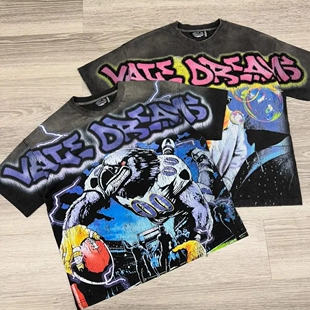 Sleeves T-shirt Men Vintage Printed Tops Tee Loose T Shirt