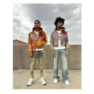 Lettering embroidered vintage zip-up hoodie男女款