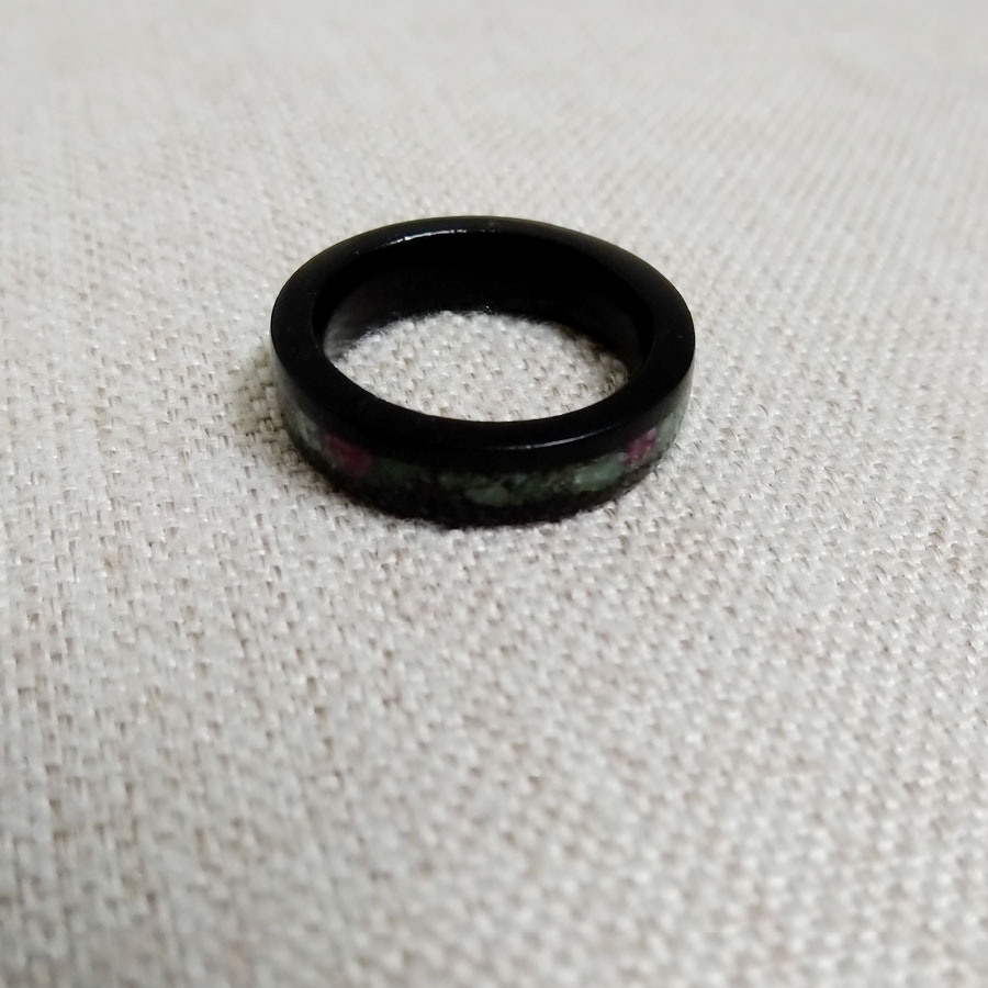 【青戊 手作】手工个性定制饰品紫光檀黑檀木镶嵌红绿宝石戒指