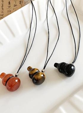 天然玛瑙虎眼石葫芦吊坠项链