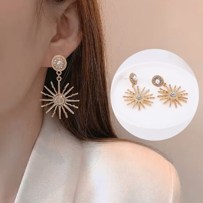 925银针耳环日韩太阳花镶水钻耳环个性时尚设计感 网红潮好搭耳钉