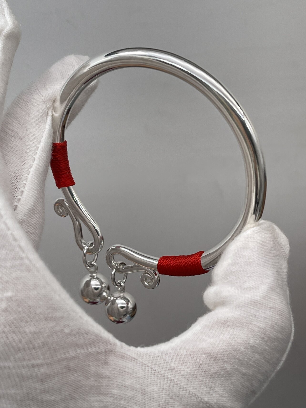 纯银工匠佰福缘足银999手镯传承手工定制实心圆条开口白银雪花银