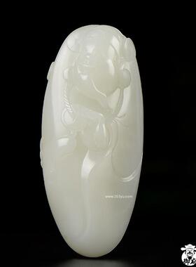 天然新疆和田玉黄皮白玉籽玉把件挂坠吊坠玉雕财神 110克