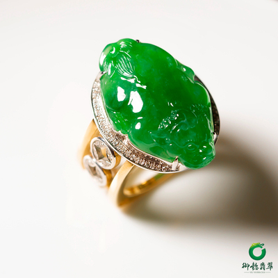 缅甸糯冰种貔貅天然男款戒指