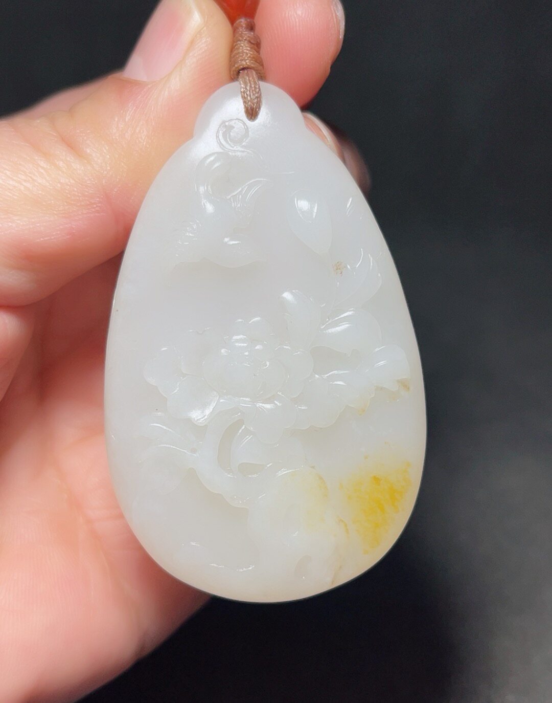 天然新疆和田玉白玉籽料挂件挂坠吊坠花开富贵38.5 克
