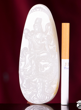 新疆和田玉黄皮白玉籽玉挂件挂坠吊坠把件玉雕文殊菩萨107.2克