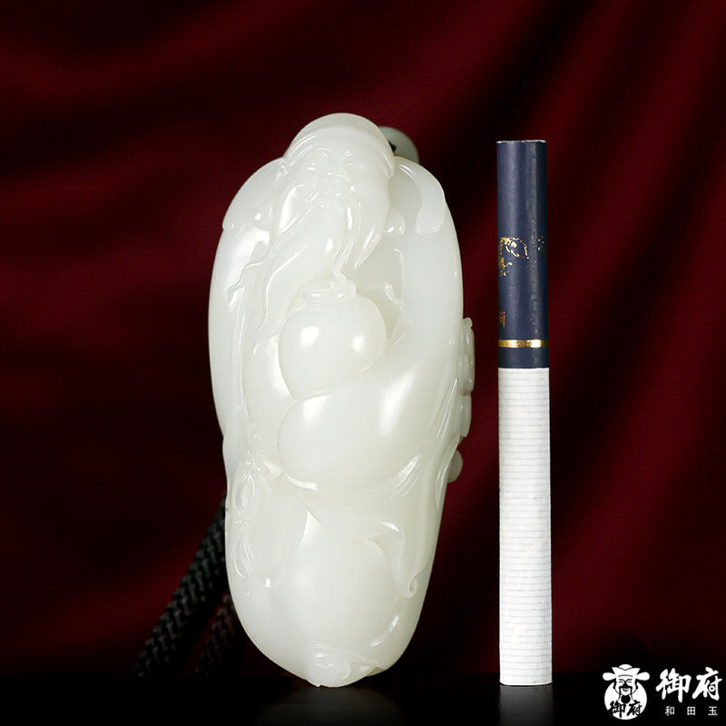 新疆和田玉洒金皮白玉籽玉把件太白醉酒181克籽料天然挂件