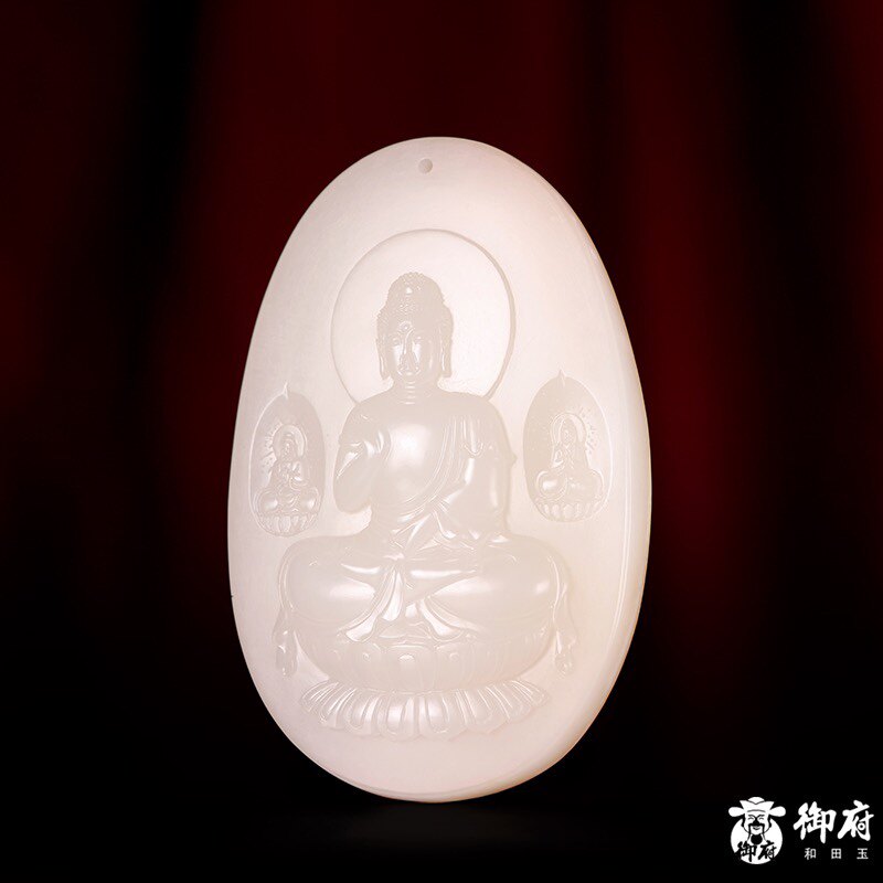 &ldquo;陆子冈杯&rdquo;银奖 新疆和田玉黄皮白玉籽玉牌子三圣牌 89.6克
