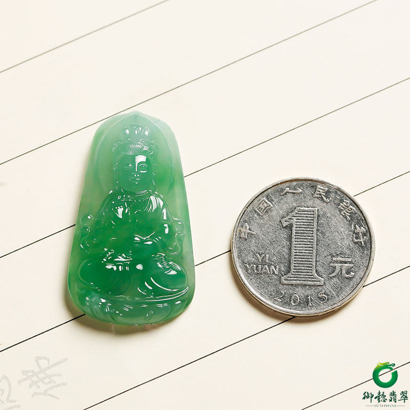 缅甸翡翠A货冰种满绿挂件观音8.5克玉石天然冰种挂件玉坠吊坠