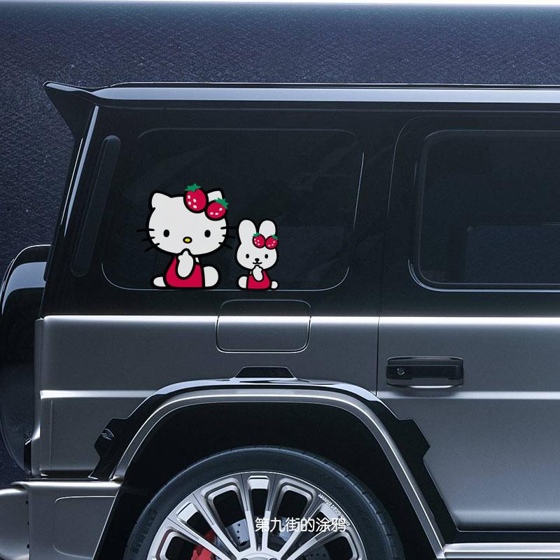 hellokitty汽车贴纸划痕遮挡三角窗女生电动车可爱装饰电动车贴