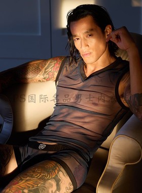 加拿大GREGG HOMME性感透气Pleez ME透明网纱 V领T恤打底衣背心男
