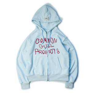 日系小众26SS双向拉链宽松毛圈长袖连帽卫衣开衫帽衫经典印花男女