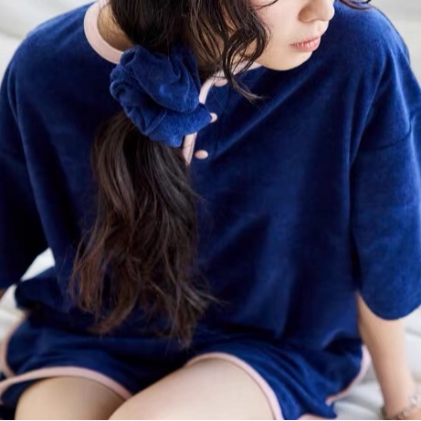26SS日系美式复古休闲风夏季短款短袖套装外穿家居服毛巾料软薄睡