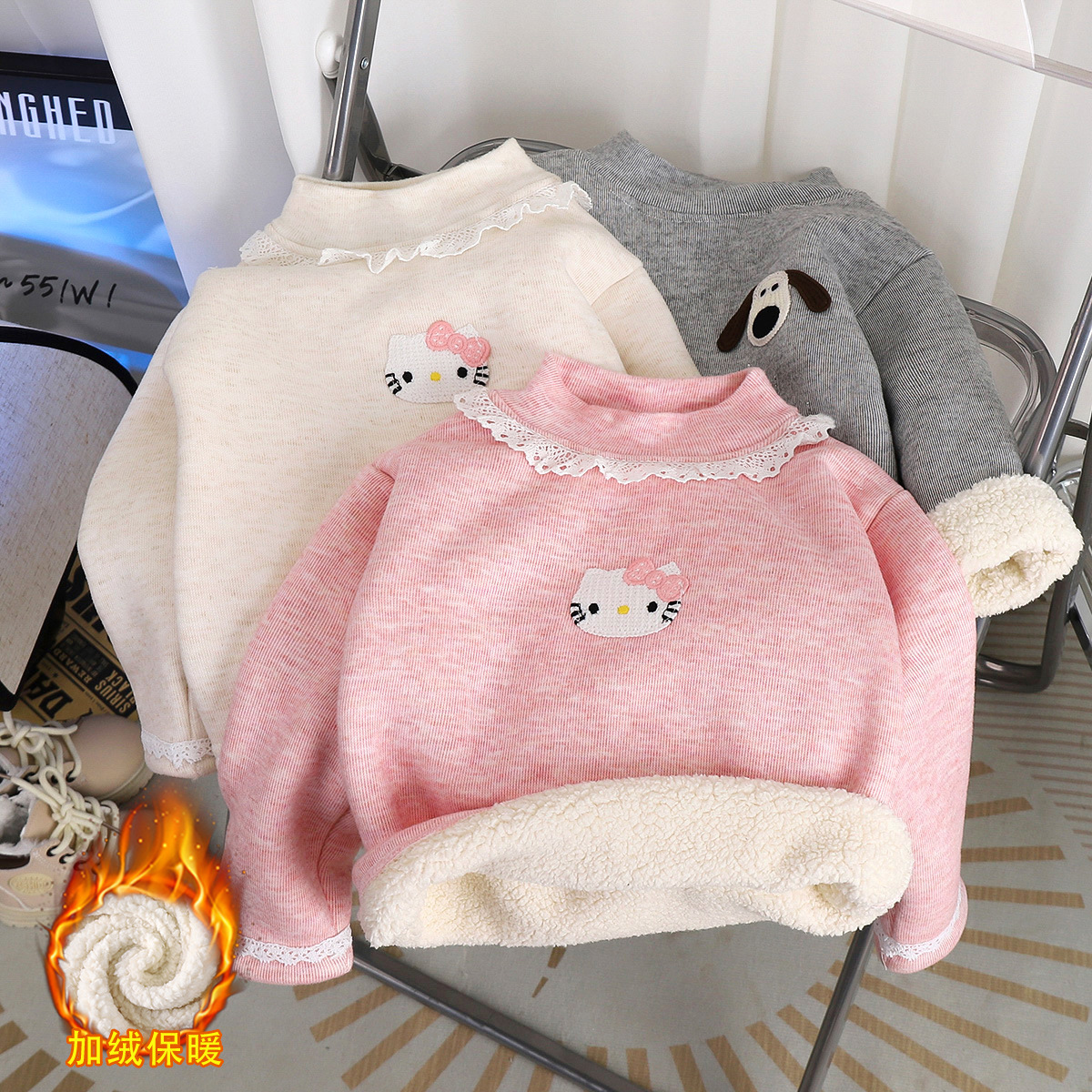 童装新款男女童秋冬加绒打底衫洋气女宝宝高领上衣保暖长袖