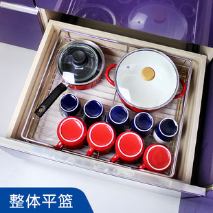 厨房抽屉内置放杯子水果蔬菜多功能茶杯沥水置物架奶锅平篮送水盘