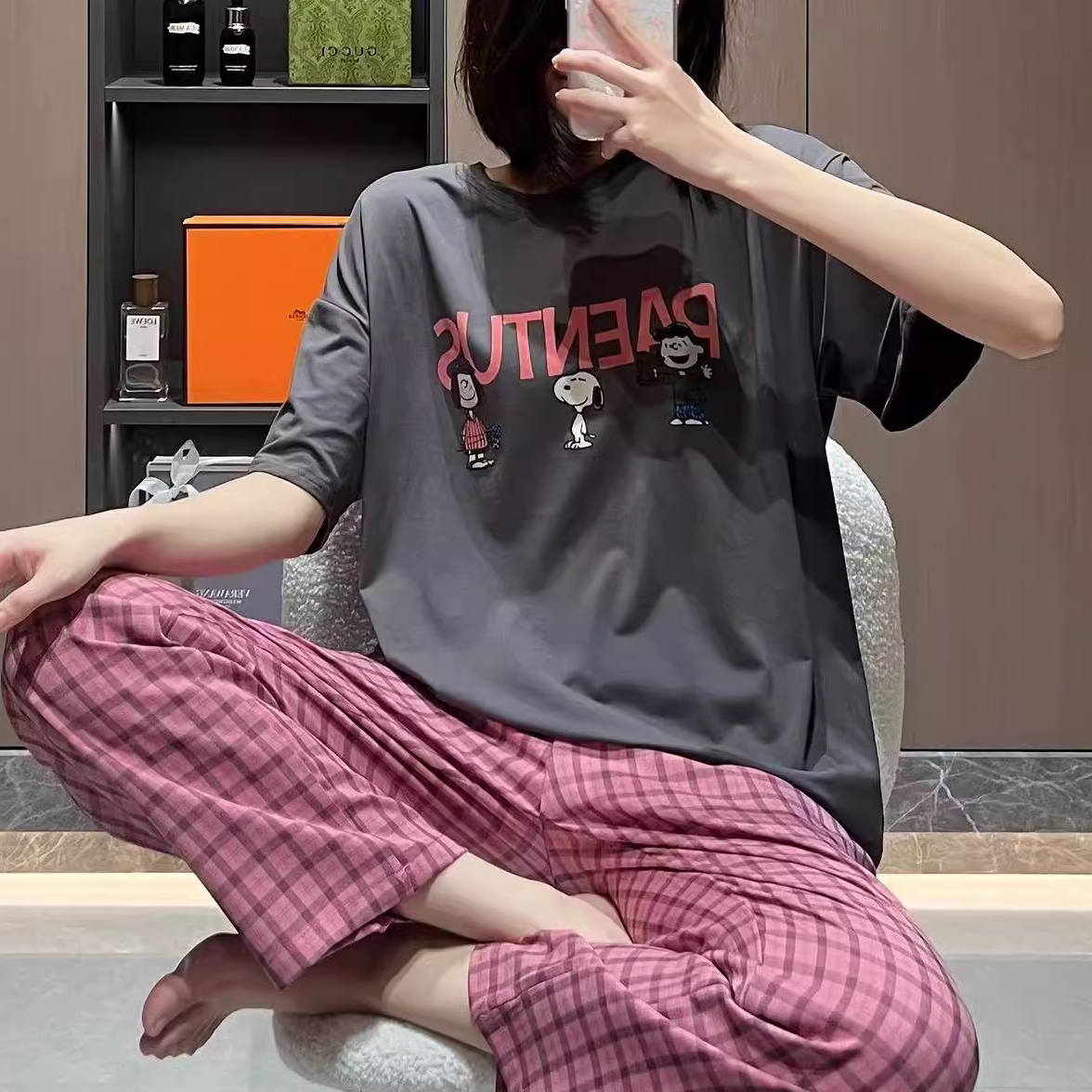 纯棉八分袖春秋家居服可外穿套头
