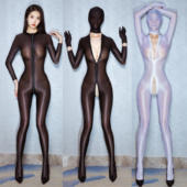 小怪兽： 女任务衣服开档性感连体丝袜 双头拉链紧身冰丝紧身衣