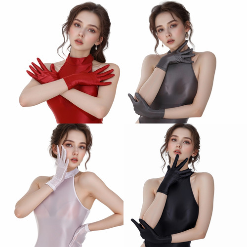 缎面圆光五指手套丝滑透气骑行女
