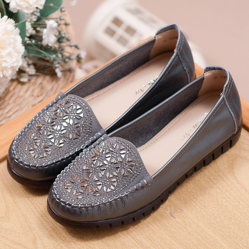 中老年人舒适风牛筋软底平跟皮鞋