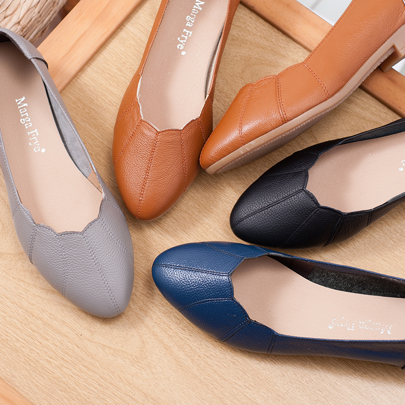 牛筋底妈妈鞋平底真皮妇女中年女