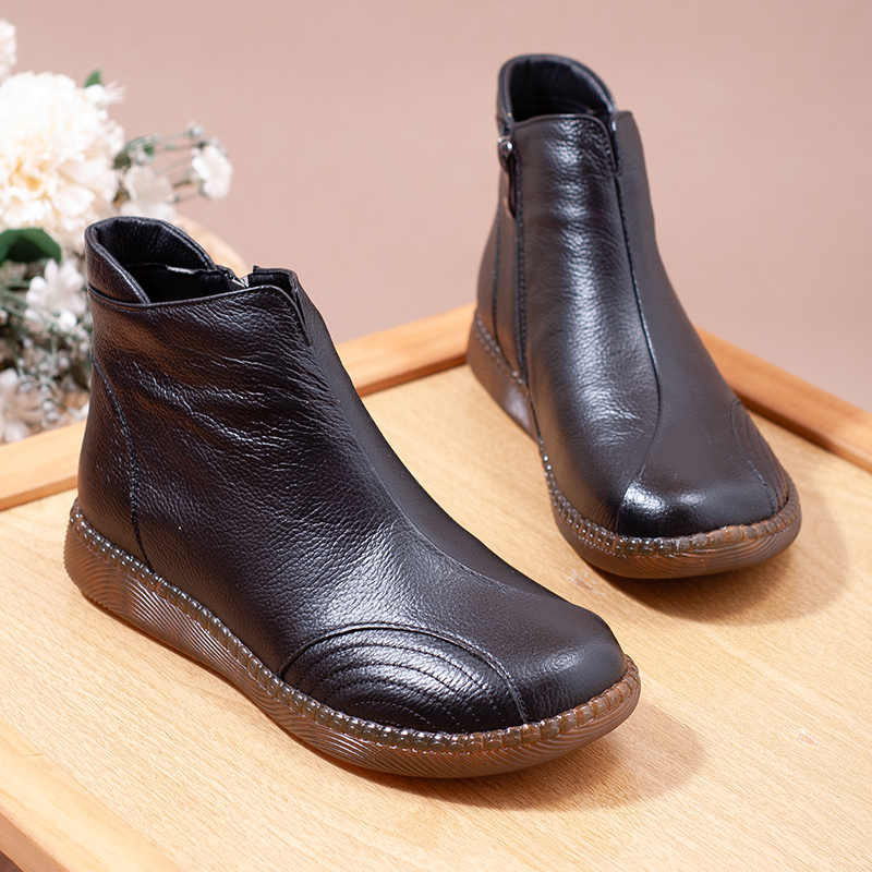 保暖鞋棉鞋头层牛皮短靴秋冬