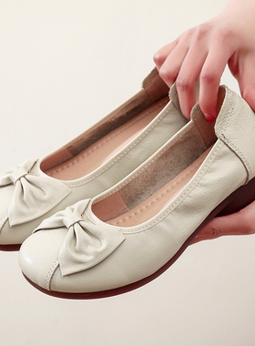皮鞋女款妈妈鞋子中老年单鞋真皮牛筋软底女鞋宽脚不累舒适小码33