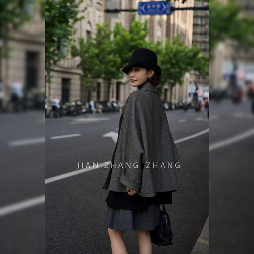 粗纺羊毛宽松三粒扣西服外套女