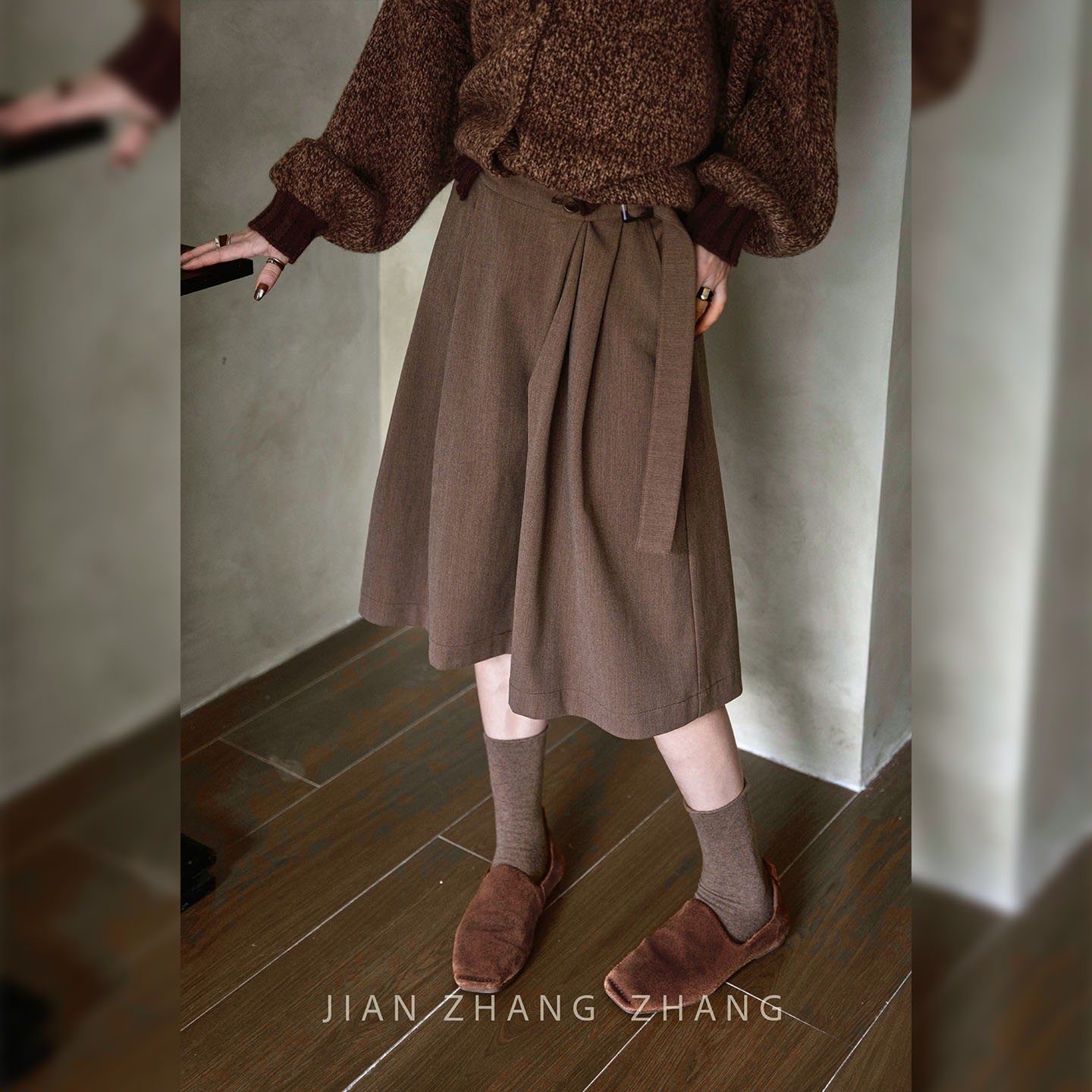 简章章【素襟半】醋纤莱赛尔复古时尚系带设计款高腰秋季短裤裙