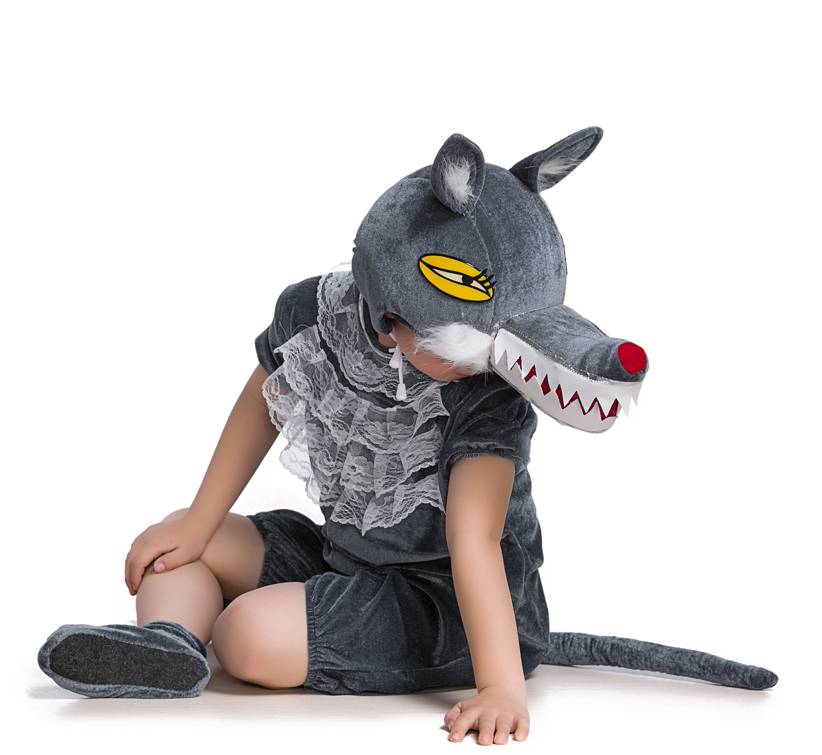 大灰狼儿童动物演出服装浅灰狼幼儿表演服成人亲子卡通造型狼外婆