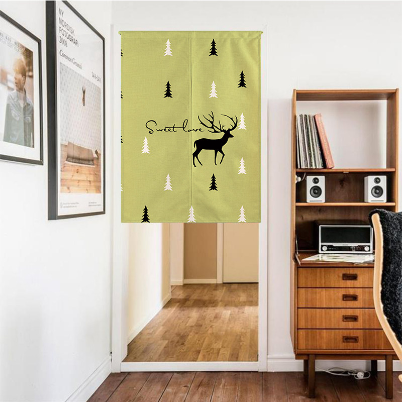 北欧门帘布艺半帘麋鹿家用厨房现代房间卧室衣帽间布帘空调挡风帘