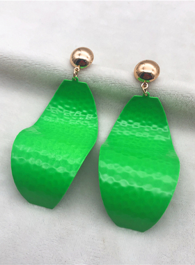 外贸饰品国艺伎气质耳饰个性百搭烤厅荧光绿S型耳钉新款女H-23917