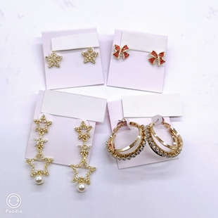外贸原单H一697一4铜渡真金珍珠玻璃钻锆石质感个性有卡耳饰耳钉