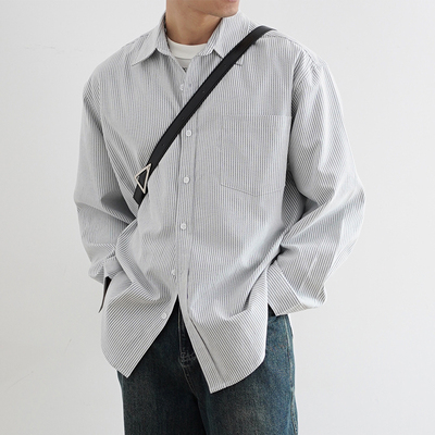 SHIJOIN牛津纺复古条纹长袖衬衫