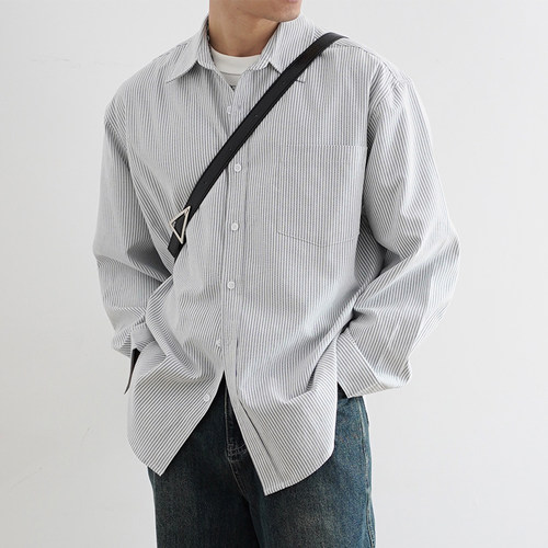 SHIJOIN牛津纺复古条纹长袖衬衫