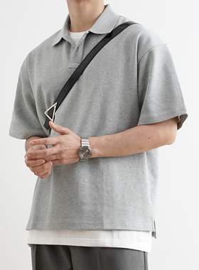 SHIJOIN原创 重磅短袖polo衫宽松休闲免烫翻领上衣男黑白灰200130