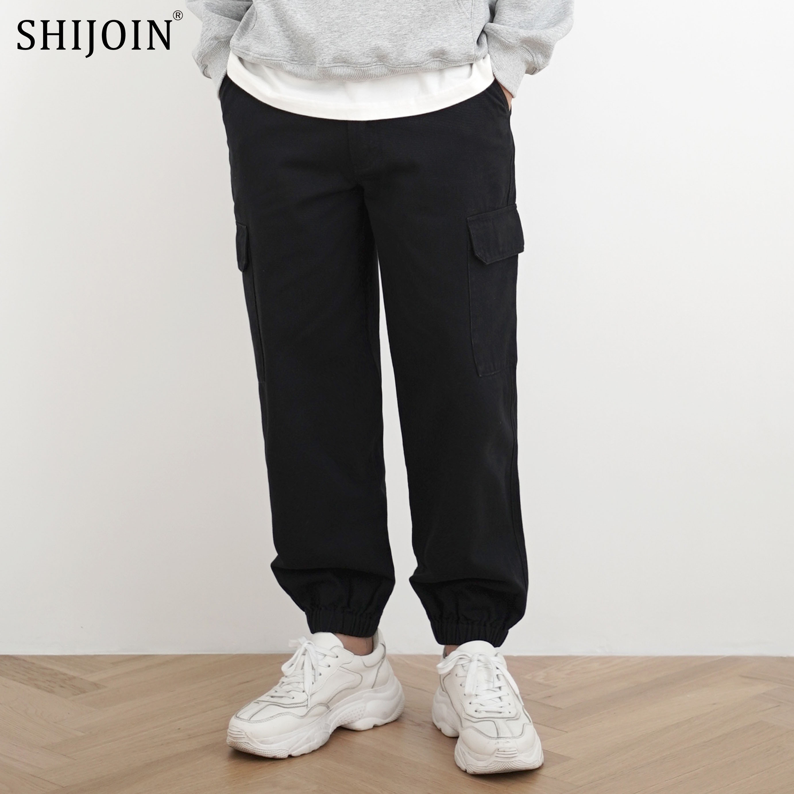 休闲宽松黑色工装束脚裤潮流纯棉