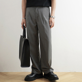 200249A 宽松休闲单褶显腿长百搭长裤 SHIJOIN原创 高级灰垂感西裤