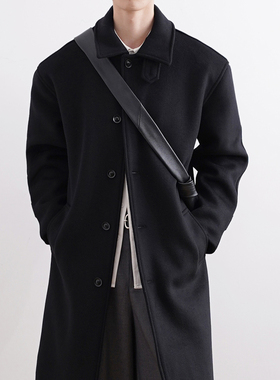 SHIJOIN原创 黑色巴尔马肯大衣羊毛中长款毛呢风衣外套秋冬200400
